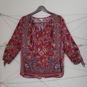 Lucky Brand Maroon Bandana Patterned Top
